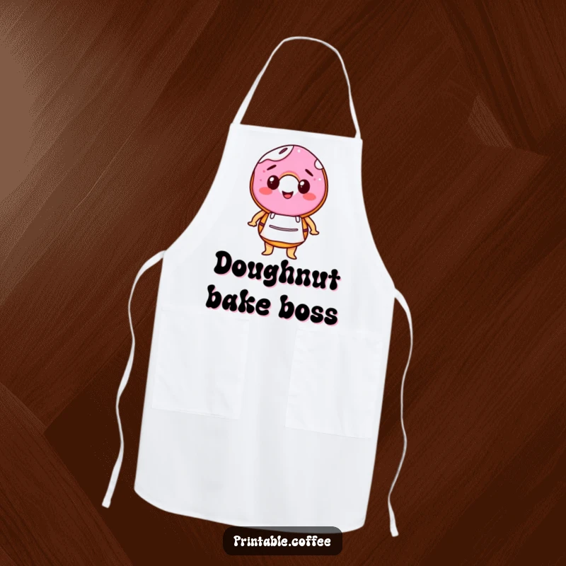 Funny apron featuring a happy donut character in a tiny barista apron, perfect for anyone who loves baking and serving with a smile.
