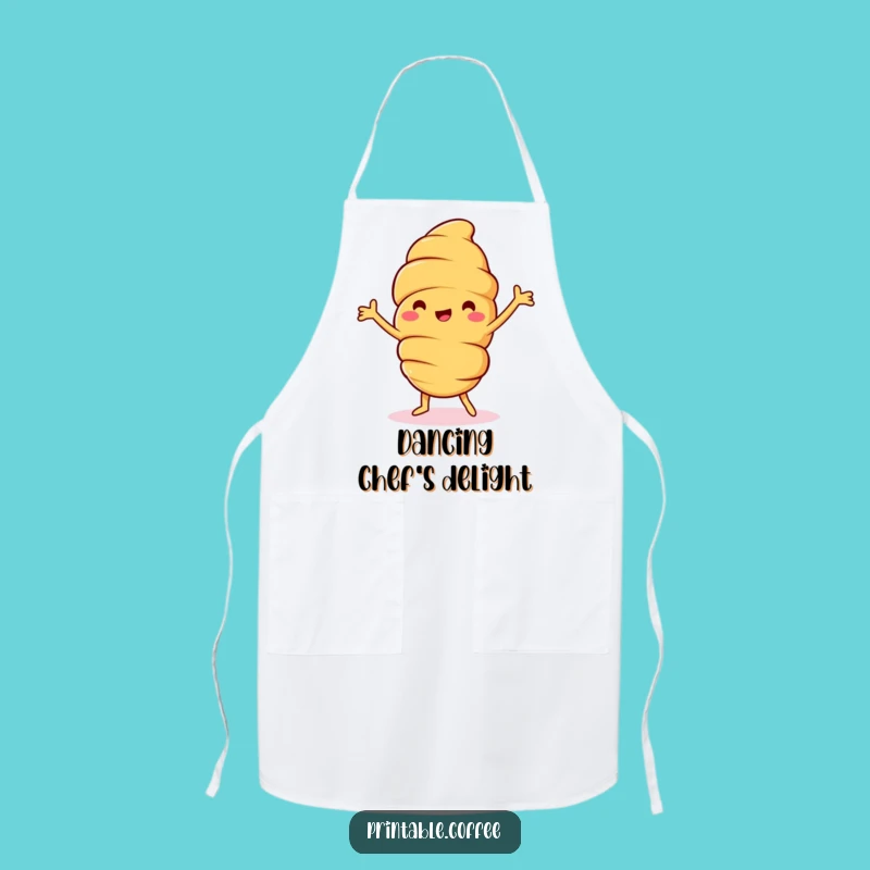 Funny Croissant Dance Apron: Jolly Pastry Character's Happy Dance - Kitchen Fun & Hilarious Gift