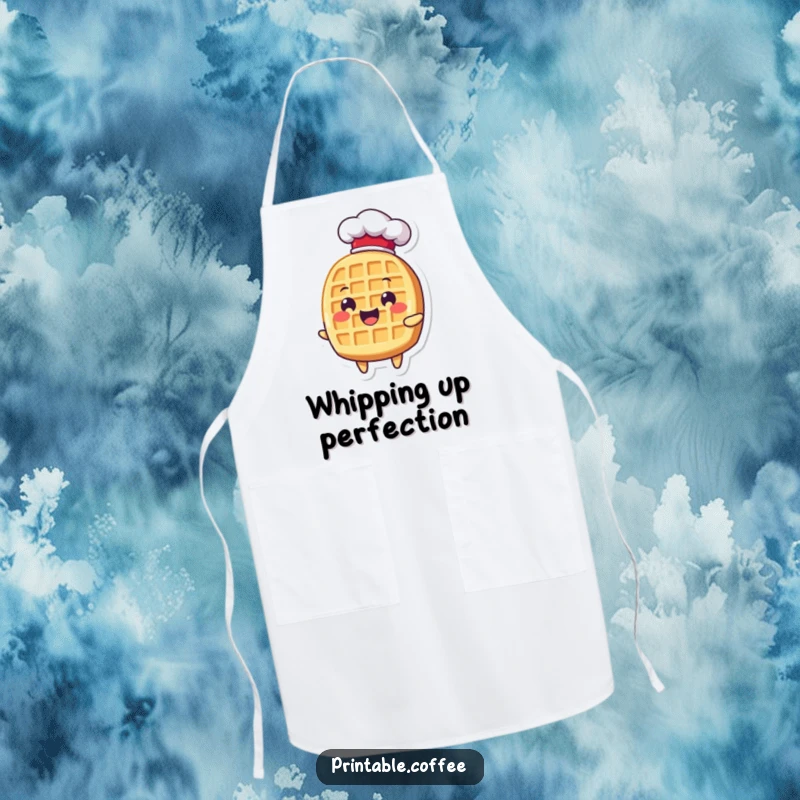Funny waffle character in a chef hat, looking delighted, ready for cooking in this humorous apron.