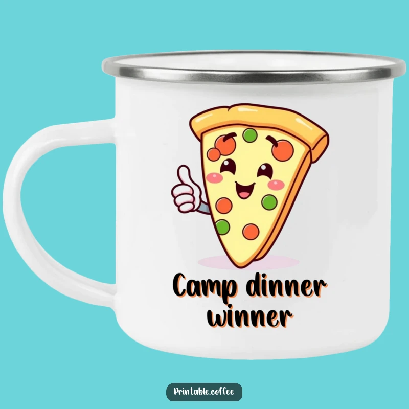 Funny Pizza Slice Thumbs Up Camping Mug: Gleeful Enamel Mug, Outdoor Gift