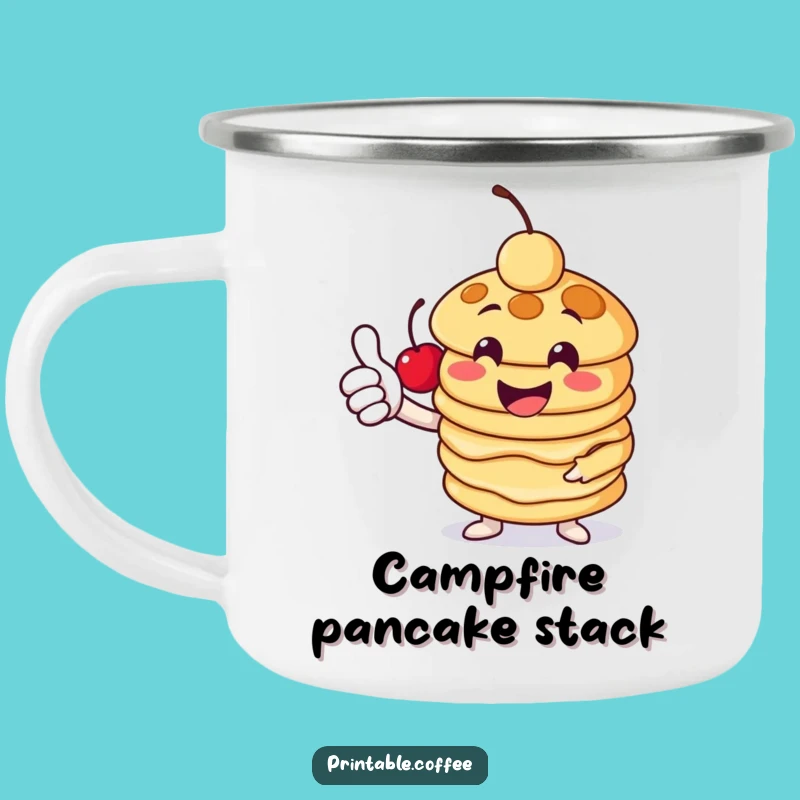 Funny Pancake Thumbs-Up Camping Mug: Cheerful Stack Character - Outdoor Fun & Hilarious Gift