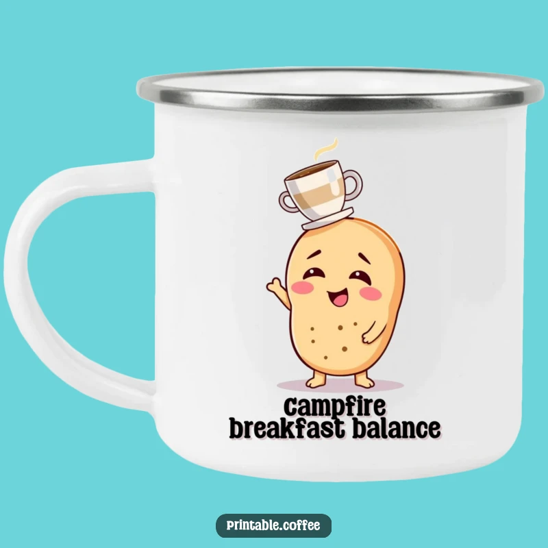 Funny Bagel Coffee Camping Mug: Rugged Morning Balance for Outdoor Brews