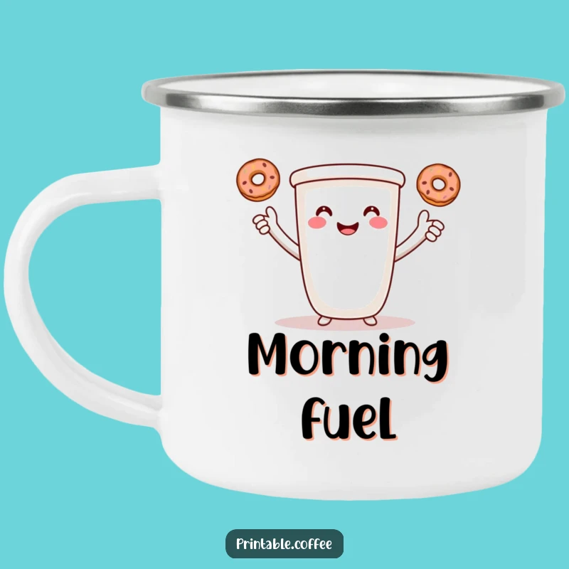 Funny Coffee Camper Mug: Smiling Cup Juggling Donuts, Perfect Outdoor Funny Gift