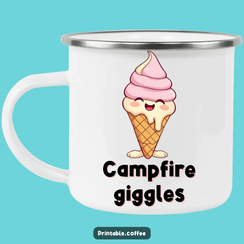 Funny Giggling Ice Cream Cone Camping Mug: Melting Enamel Mug, Outdoor Gift