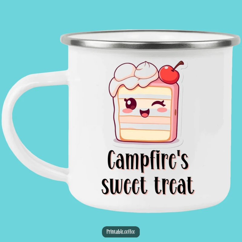 Funny Winking Cake Camping Mug: Extra Cherry Enamel Mug, Outdoor Gift
