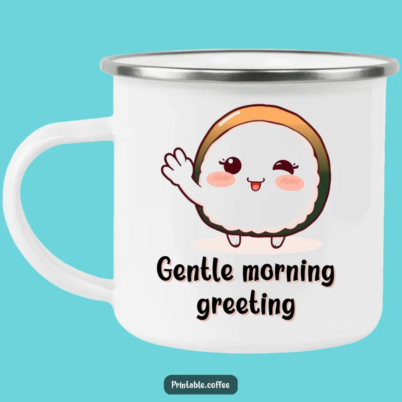 Funny Sushi Wave Camping Mug: Blushing Enamel Mug, Outdoor Gift