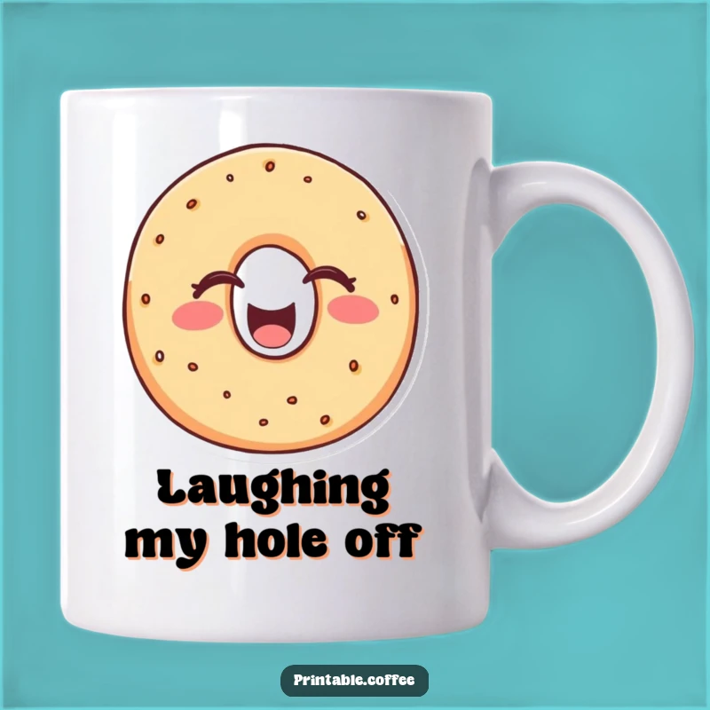 Funny Bagel Laugh Mug: Cheerful Character Eyes Closed, Laughing Heartily - Perfect Funny Gift