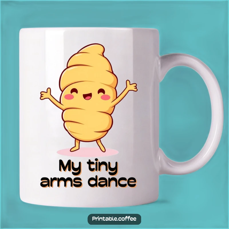 Funny Croissant Dance Mug: Jolly Pastry Character Doing a Happy Dance - A Perfect Funny Treat Gift