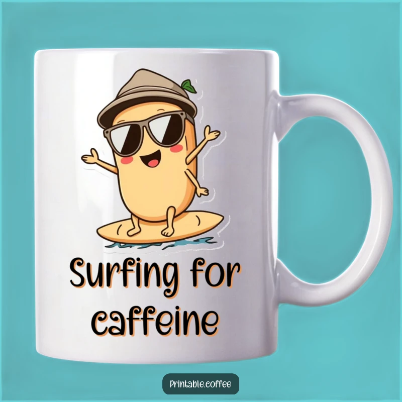 Funny Surfing Coffee Bean Mug: Catch a Wave of Humor