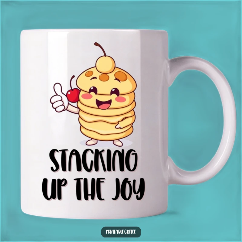 Funny Pancake Thumbs-Up Mug: Cheerful Stack Character & Cherry - Perfect Funny Breakfast Gift