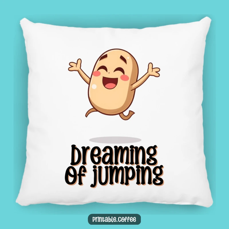 Funny Coffee Bean Jump Pillow: Giggling Character Joyful Mid-Air Leap - Comfy & Hilarious Accent Pillow Gift