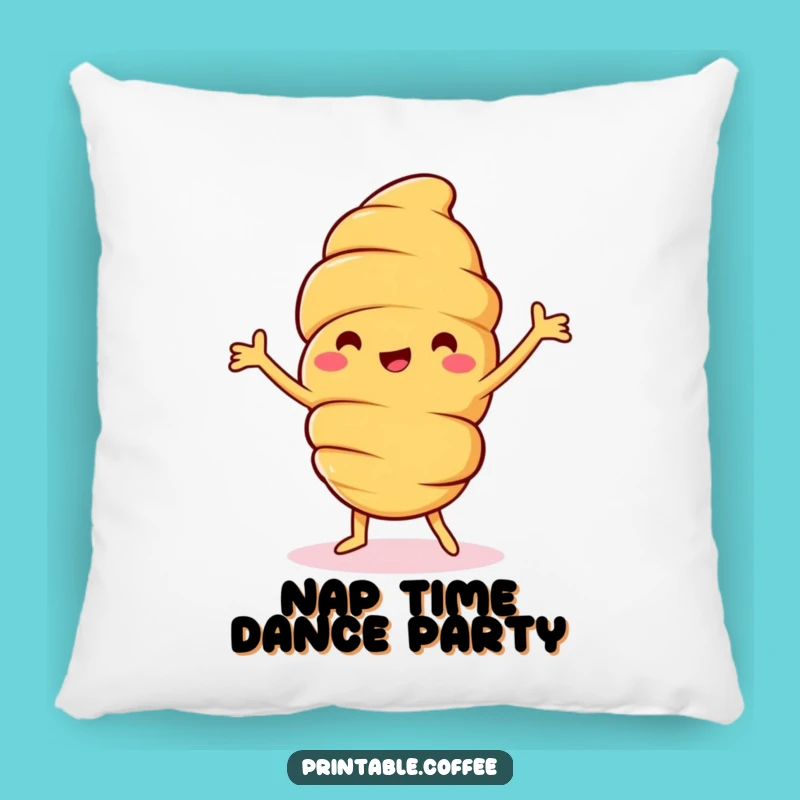 Funny Croissant Dance Pillow: Jolly Pastry Character's Happy Dance - Comfy & Hilarious Accent Pillow Gift