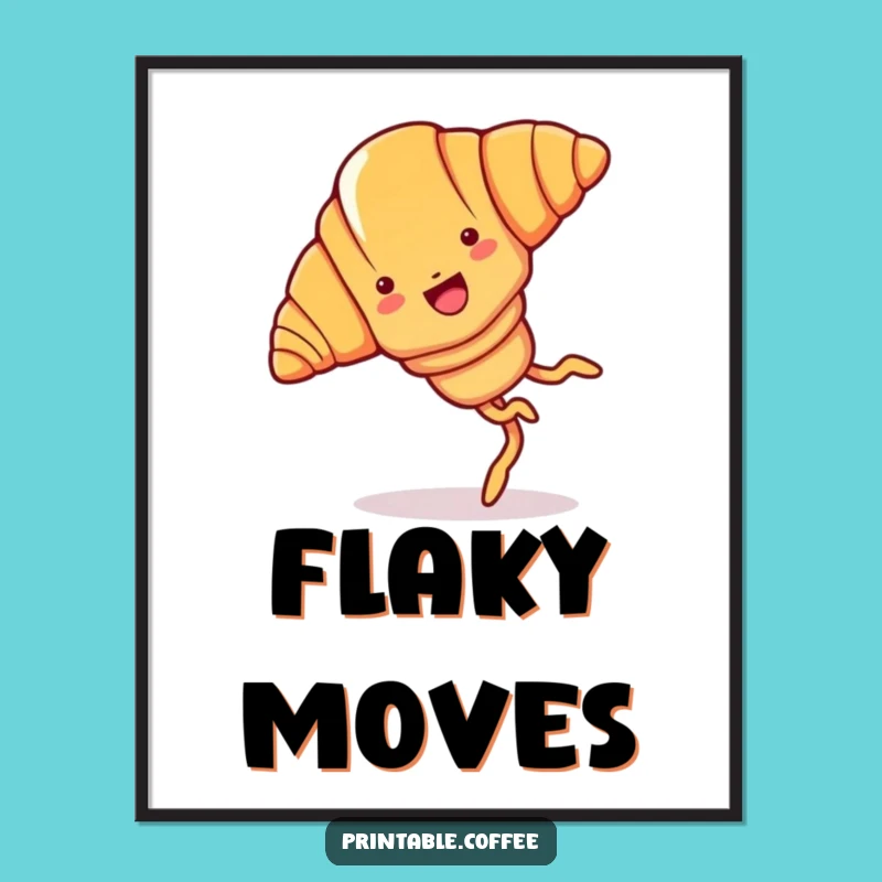 Funny Croissant Cartwheel Print: Joyful Pastry Doing Cartwheel, Hilarious Wall Art Gift