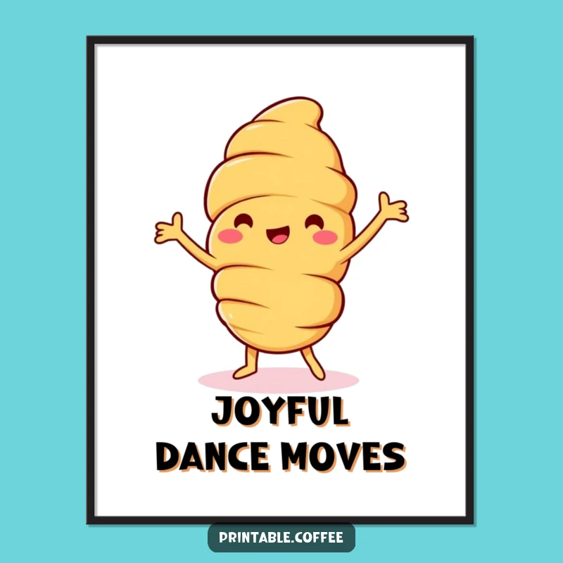 Funny Croissant Dance Digital Art: Jolly Pastry Character's Happy Dance - Instant Joy & Hilarious Gift