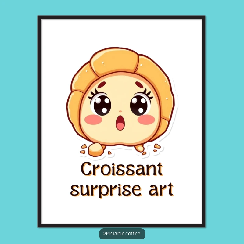 Funny Croissant Surprise Digital Art: Wide-Eyed Print, Instant Funny Gift Download