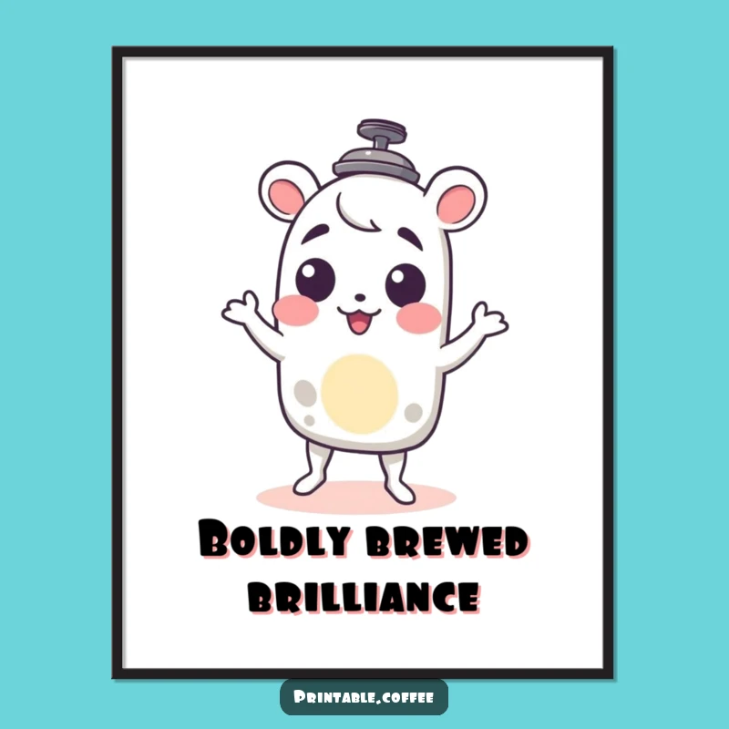 Funny French Press Digital Art: Shimmy Character, Joyful Instant Download Gift