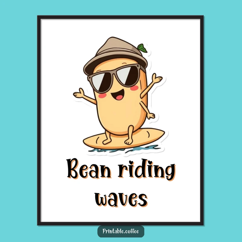 Funny Surfing Coffee Bean Digital Art: Instant Waves of Cool