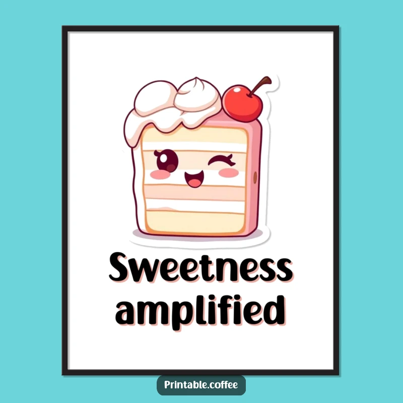 Funny Winking Cake Digital Art Print: Extra Cherry Printable Decor