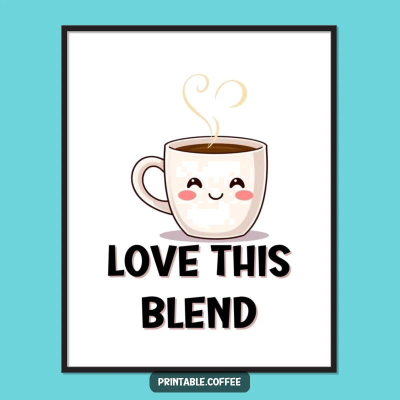 Funny Coffee Mug Heart Steam Digital Art - Instant Whimsical Download