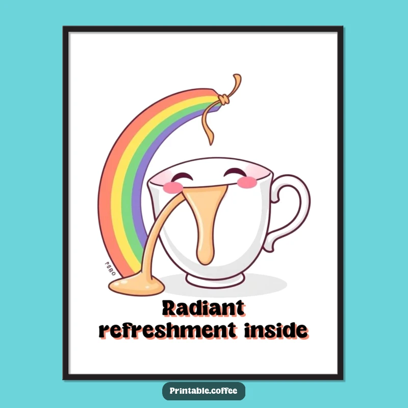 Funny Teacup Digital Art: Rainbow Pouring Character, Joyful Instant Download Gift