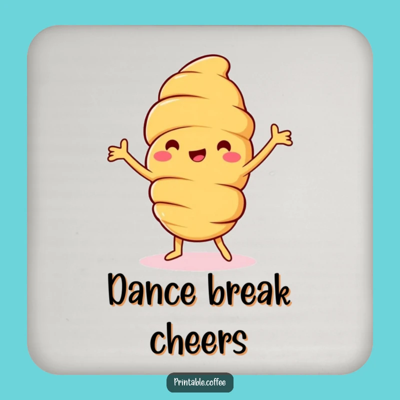 Funny Croissant Dance Coaster: Jolly Pastry Character's Happy Dance - Protect Surfaces with Hilarious Flair Gift