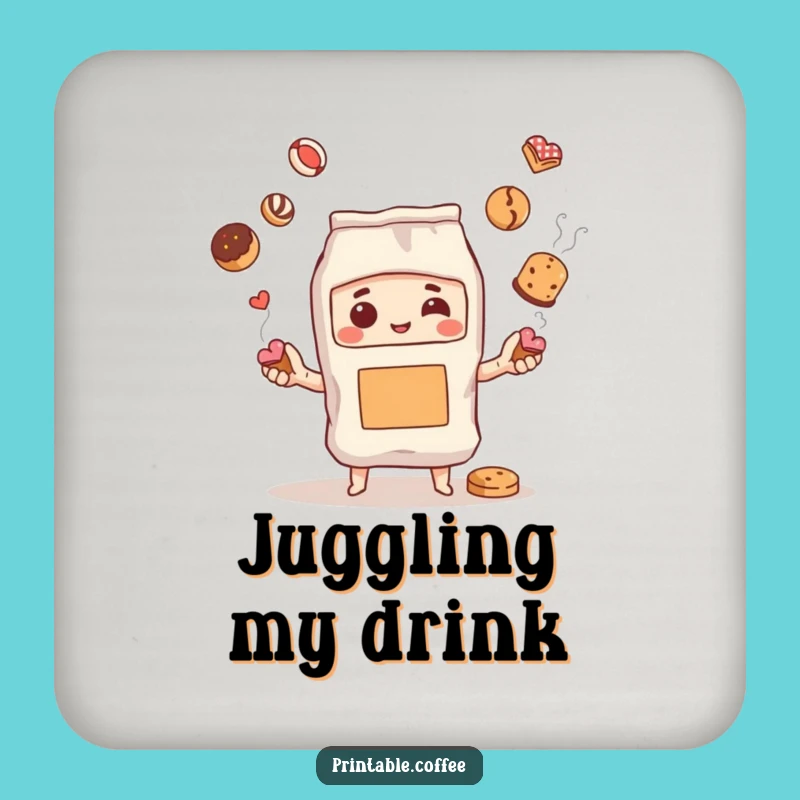 Funny Coffee Bag Juggling Pastries Drink Coaster for Coffee Lovers