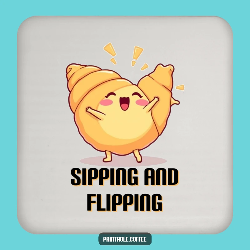 Funny Croissant Cartwheel Drink Coaster Hilarious Pastry Protector For Any Surface