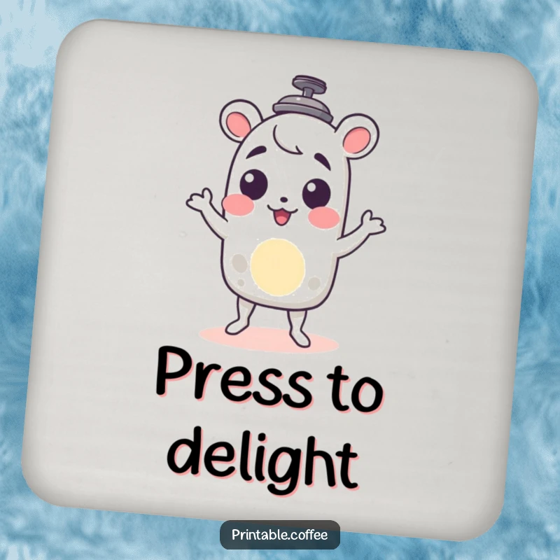 Funny French press coaster featuring a character delightfully doing a little shimmy, protecting surfaces with coffee-themed fun.