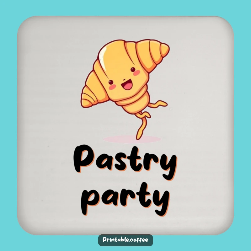 Funny Croissant Cartwheel Coaster: Pastry Doing Cartwheel, Protect Surfaces with Humor