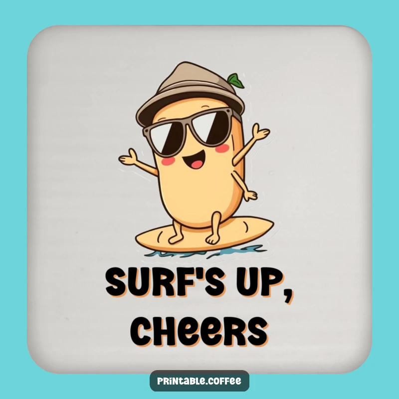 Funny Surfing Coffee Bean Drink Coaster for Coastal Vibes