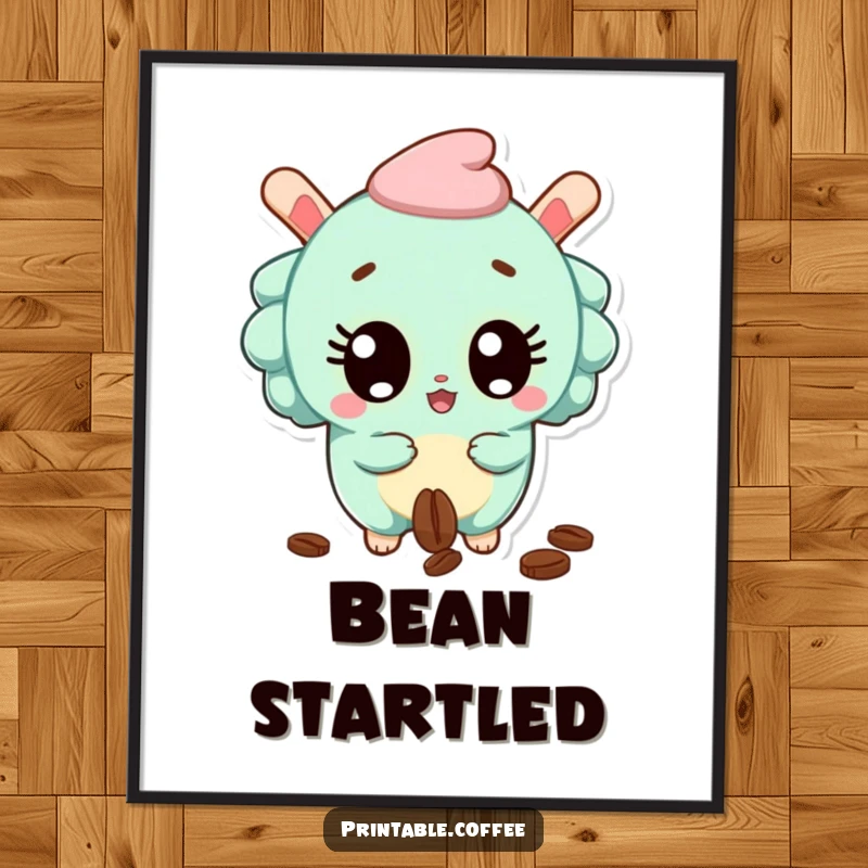 Funny Poster of a surprised churro character with wide eyes, dropping a coffee bean, capturing a moment of shock.