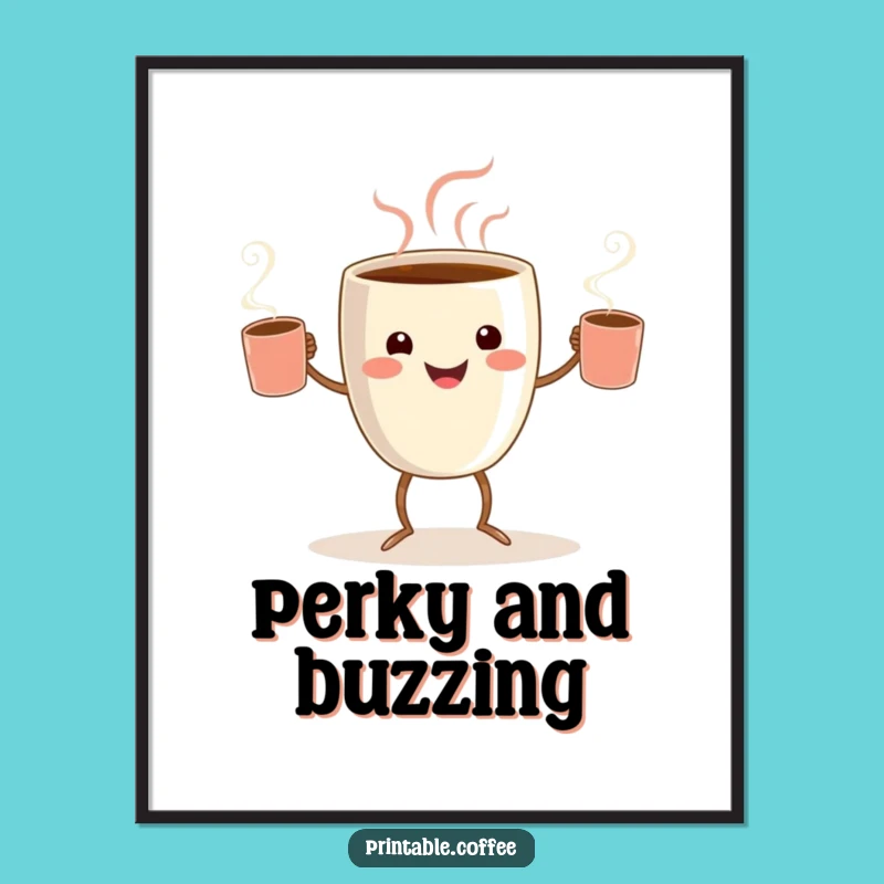 Funny Coffee Juggler Poster: Joyful Brew Art, a Humorous Gift for Kitchens