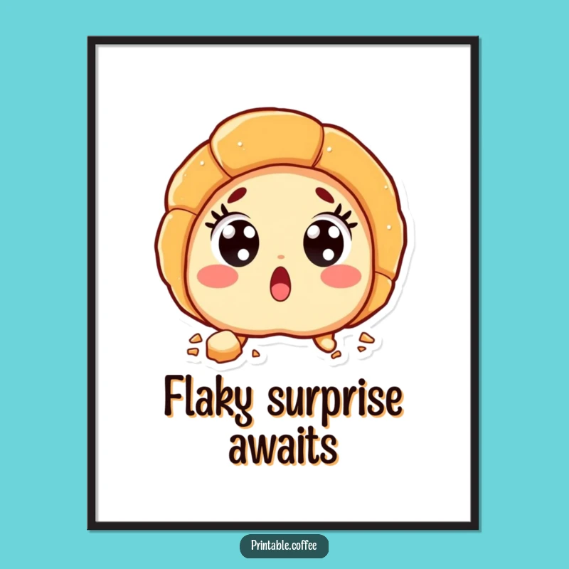 Funny Croissant Surprise Poster: Wide-Eyed Pastry Art, Quirky Funny Gift Decor