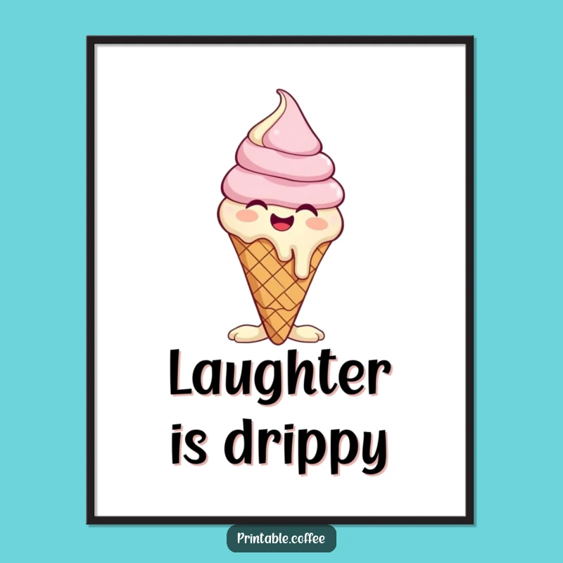 Funny Giggling Ice Cream Cone Poster: Melting Mirth Art Print, Whimsical Decor