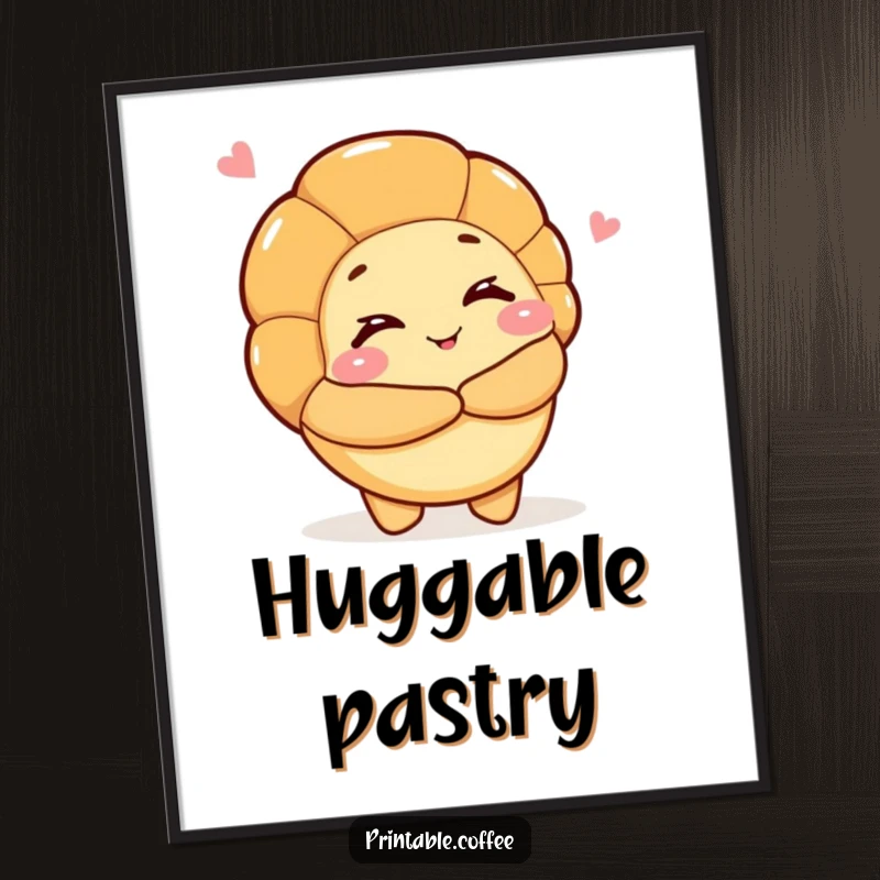 Funny art print of a croissant character winking and offering an open hug, bringing warmth and cheerful vibes to any room.