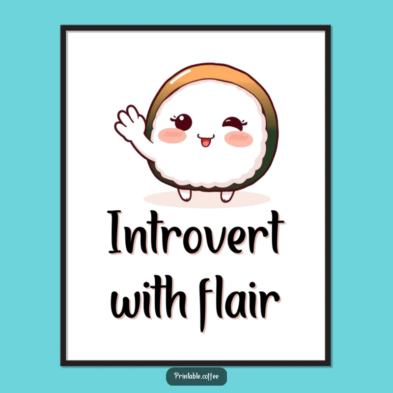 Funny Sushi Wave Poster: Blushing Character Art Print, Whimsical Decor