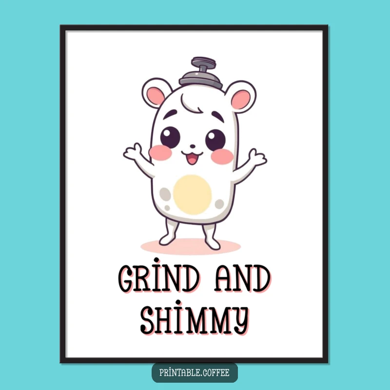 Funny French Press Poster: Shimmy Character Art, Joyful Coffee Decor Gift