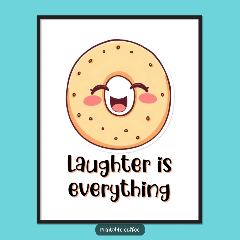 Funny Bagel Laugh Poster: Cheerful Character Laughing Heartily - Vibrant Wall Art & Hilarious Gift