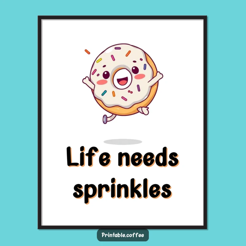 Funny Donut Jump Poster: Cheerful Sprinkled Character Art, Lively Funny Gift Decor