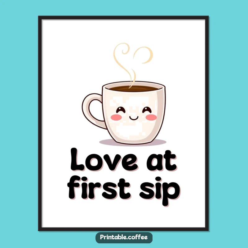 Funny Coffee Mug Heart Steam Poster - Whimsical Wall Art for Coffee Lovers