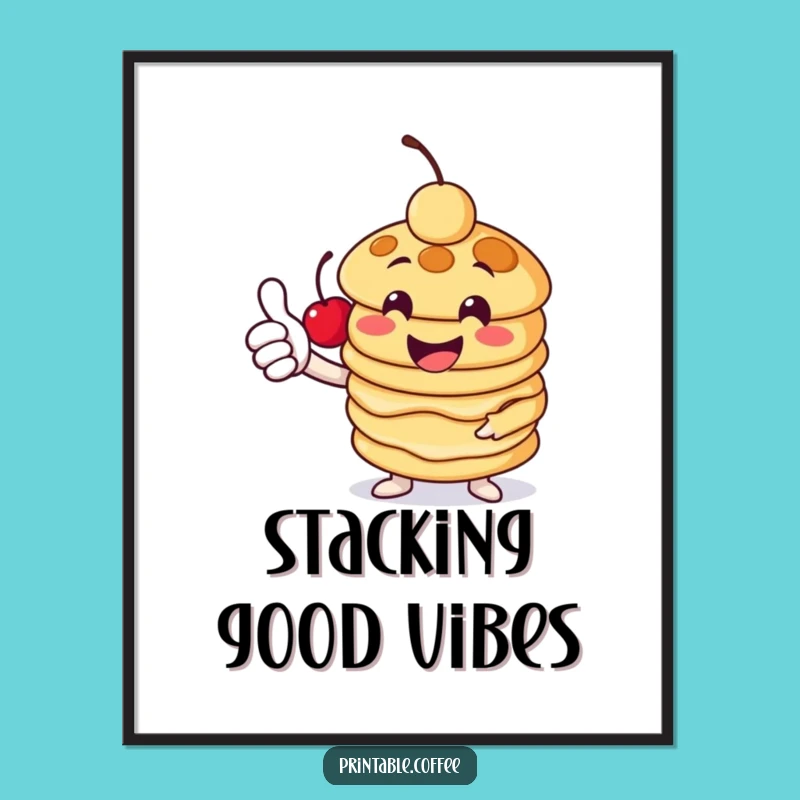 Funny Pancake Thumbs-Up Poster: Cheerful Stack Character - Vibrant Wall Art & Hilarious Gift