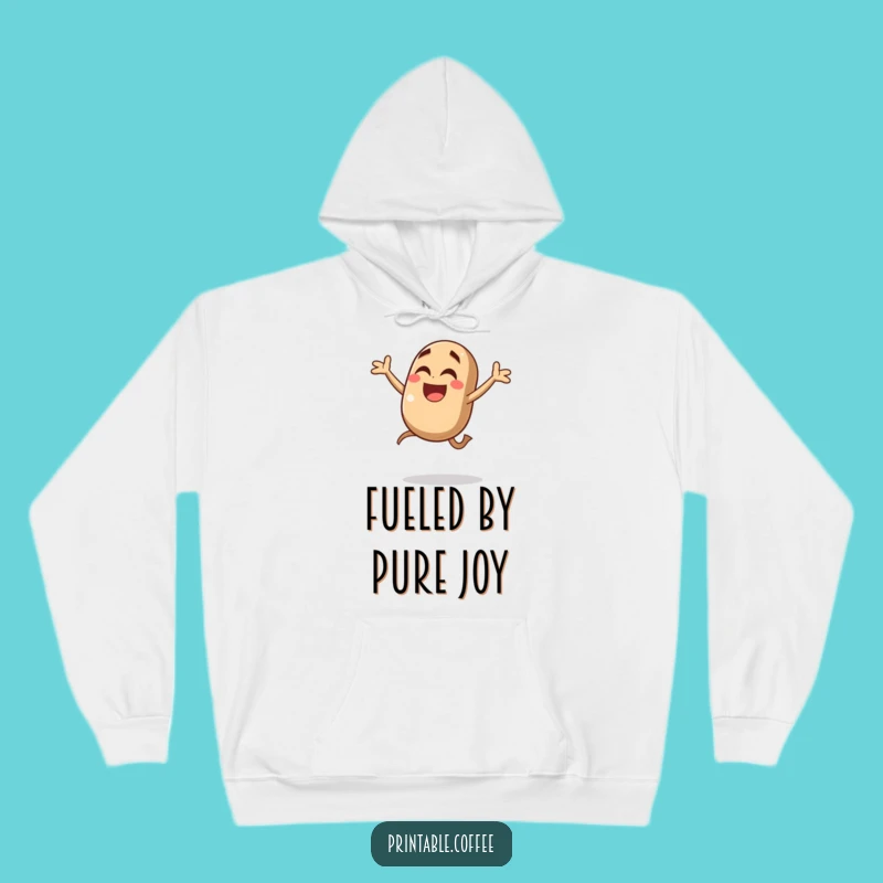 Funny Coffee Bean Jump Hoodie: Giggling Character Joyful Mid-Air Leap - Cozy & Hilarious Apparel Gift