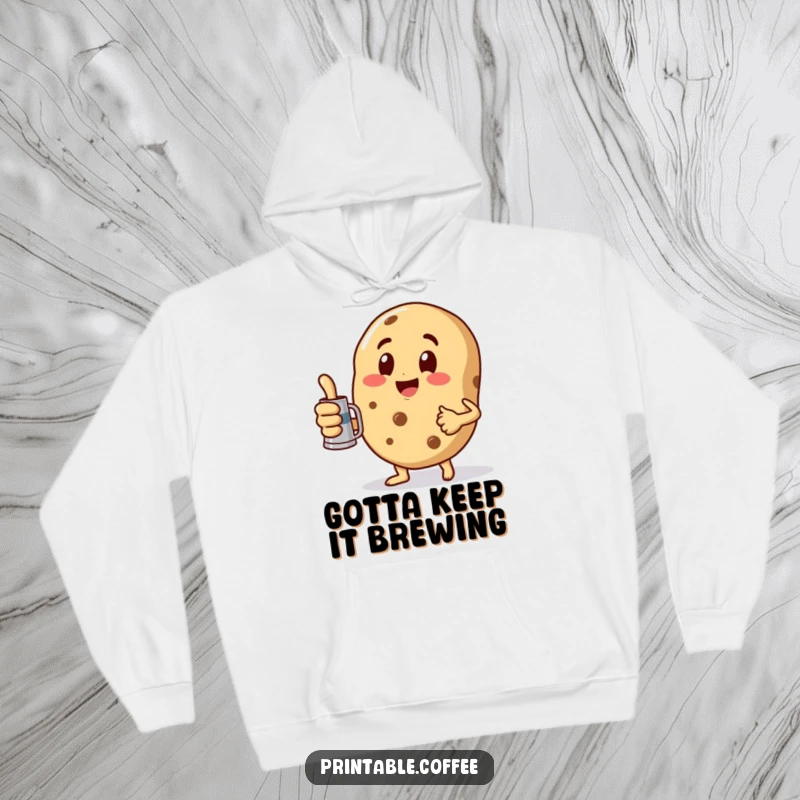 Funny Hoodie featuring a playful cookie character giving a thumbs up while holding a miniature coffee pot, perfect for cozy laughs.
