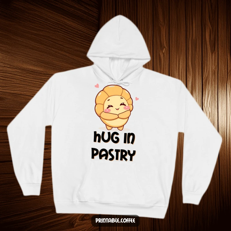 Funny hoodie featuring a croissant character winking and offering a warm hug, providing cozy comfort and delightful charm.