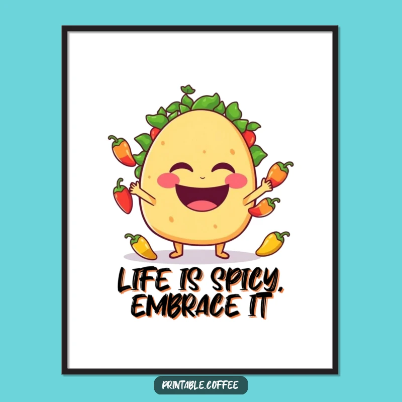 Free Printable Taco Art: Juggling Jalapeños for Funny Home Decor Downloadable Gift