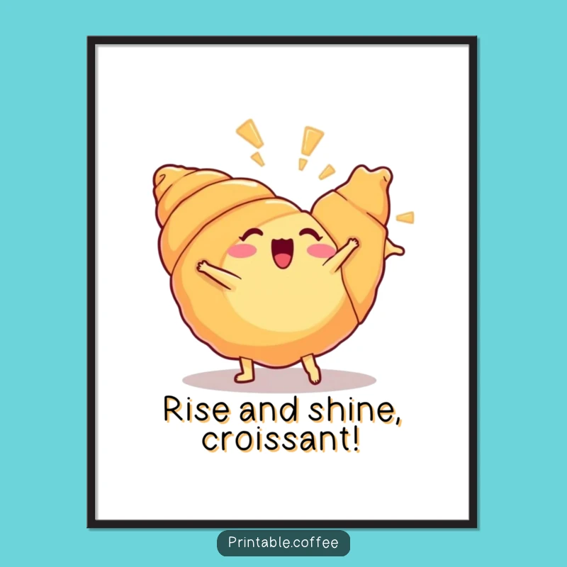 Free Printable Wall Art: Funny Croissant Cartwheel Humorous Downloadable Art Gift