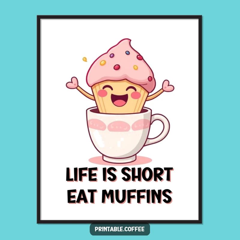 Whimsical Free Printable Wall Art: Muffin Coffee Cup Explosion Downloadable Decor