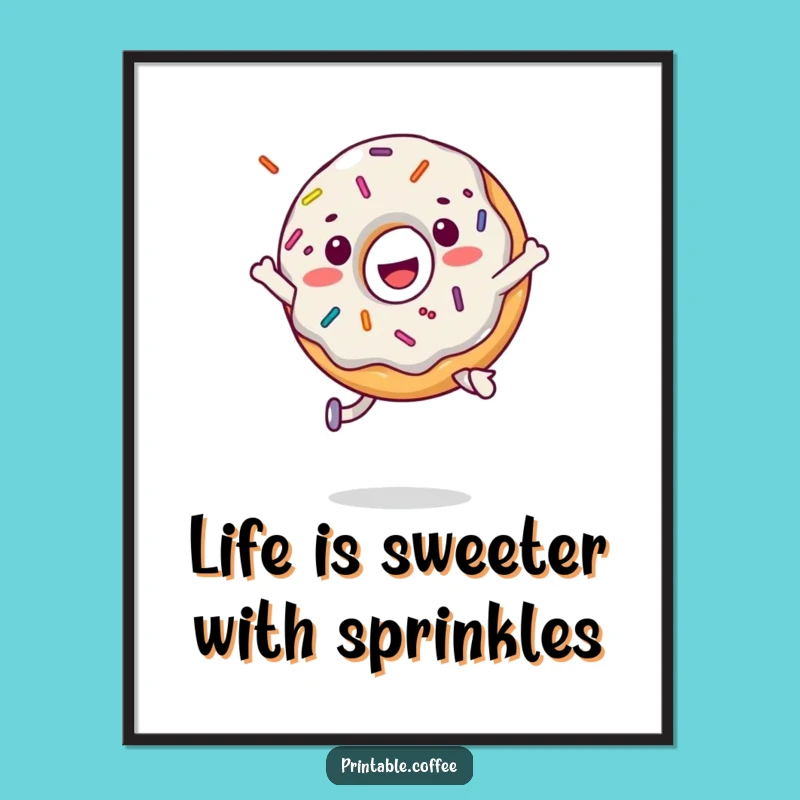 Free Printable Donut Art: Cheerful Sprinkle Jump for Funny Home Decor Downloadable Gift