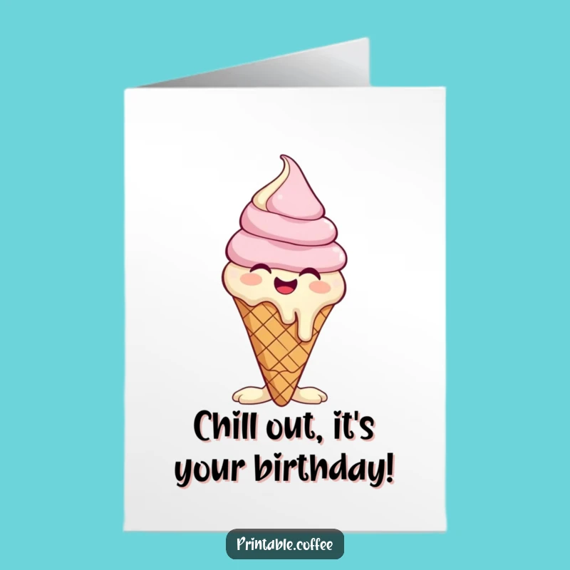 Free Printable Funny Ice Cream Birthday Card: Giggling Melting Fun Downloadable Gift