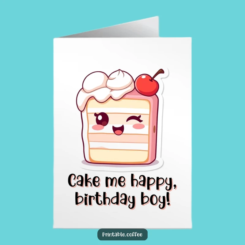 Free Printable Funny Cake Birthday Card: Wink & Cherry Downloadable Gift